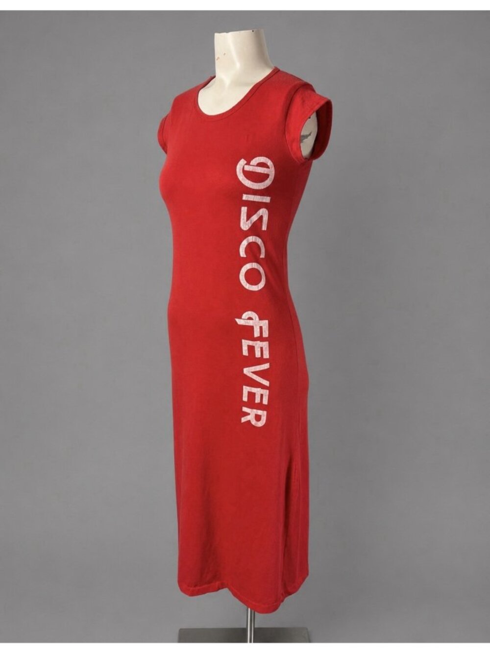 Vintage 70s Womens XS Red Short Sleeve DISCO FEVER T-Shirt Dress or Nightgown
